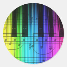 Rainbow Piano Keyboard and Notes Round Stickers