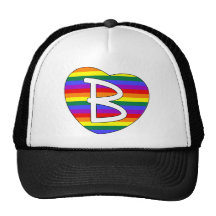 Rainbow Pride Heart Initial B Trucker Hats