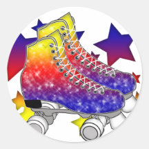Rainbow Rollerskates Round Stickers