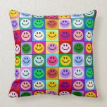 Rainbow smiley face squares throw pillow