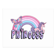Rainbow Unicorn Butterfly Princess Design Postcard
