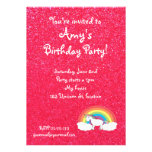 Rainbow unicorn pink glitter invitation invitations