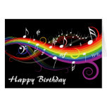 Rainbow White Music Notes Happy Birthday Card