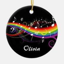 Rainbow White Music Notes Ornament