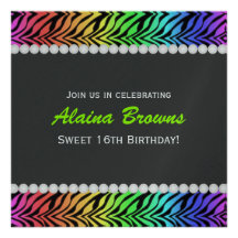Rainbow Zebra & Pearl Birthday Invitation