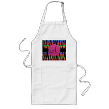Rainbow zebra stripes monogram aprons