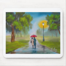 RAINY DAY COUPLE UMBRELLA PAINTING MOUSEPAD