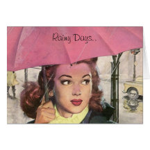 Rainy Days.. Require Pink Umbrellas! Retro Card