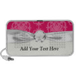 Raspberry and pink damask design travelling speakers