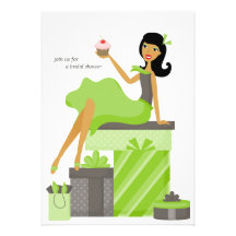 Raven-Haired Pretty Girl Bridal Shower Invitations
