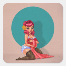 Raylene Raven - Sitting Pinup Model Square Sticker