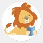 Reading Cartoon Lion round sticker