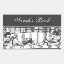 Reading with Dolly Book Plate Rectangle Stickers