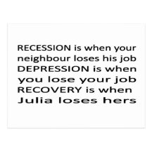 Recession, Depression, Recovery. Post Cards