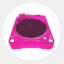 Record Player Pink Colour Graphic Round Stickers