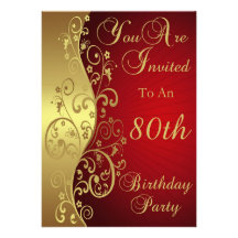 Red 80th Birthday Party Personalised Invitation