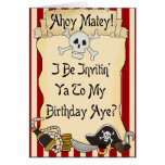 Red Ahoy Matey Pirate Birthday Invites Card