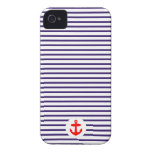 Red Anchor circle and Navy Blue Sailor Stripes iPhone 4 Case-Mate Cases
