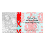 red and aqua lovely formal damask customised photo card