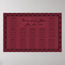 Red and Black Damask Seating Chart Poster
