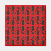 Red and Black Goth Cat Pattern Fridge Magnets