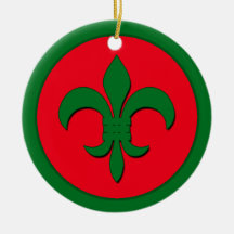 Red and Green Fleur de Lis Christmas Ornament