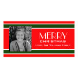 Red and Green Stripe Christmas Colours Personalized Photo Card