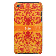 Red and Orange Grunge Vintage Damask Name iPod Touch Case