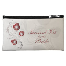 Red and Silver Pansy Brides Survival Kit Makeup Bags
