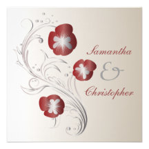 Red and Silver Pansy Wedding Custom Invitations