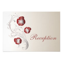 Red and Silver Pansy Wedding Reception Card Personalized Announcement