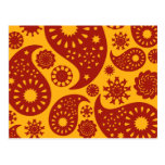 Red and Warm Yellow Paisley Pattern. Post Cards
