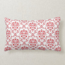 Red and White Damask Throw Pillow