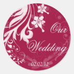 Red and White Floral Wedding Envelope Seal Round Sticker
