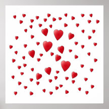 Red and White Pattern of Love Hearts. Print