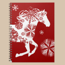 Red and White Snowflake Christmas Horse notebooks