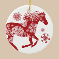 Red and White Snowflake Christmas Horse ornaments