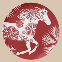 Red and White Snowflake Christmas Horse plates
