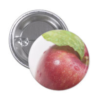 Red Apple Green Leaf Pinback Button