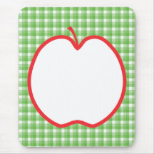 Red Apple. With Green and White Check Background. Mousemat