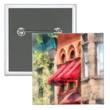 Red Awnings on Brownstone Hoboken NJ Pin