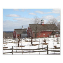 Red Barn Country Scene in Winter Photo Art