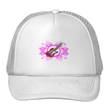 Red Bass Pink Floral Circle Blk Design Trucker Hats