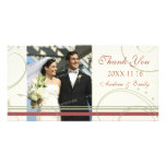 Red Beige Swirl Thank You Wedding Photo Cards