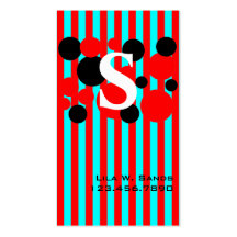 Red Black & Aqua Stripes & Dots Business Card Template