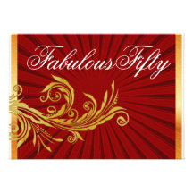 Red Black Gold Womans 50th Birthday Party Invite