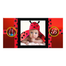 RED BLACK WHITE BABY BUG MONOGRAM PHOTO TEMPLATE PHOTO CARD TEMPLATE