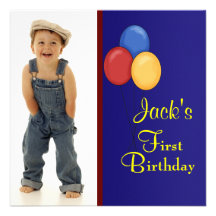 Red Blue Balloons  Boys Photo 1st Birthday Party Personalised Invite