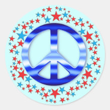 Red & Blue Peace Signs with Stars Round Sticker