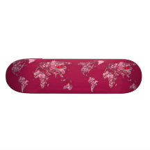 red burgundy earth map skate board deck